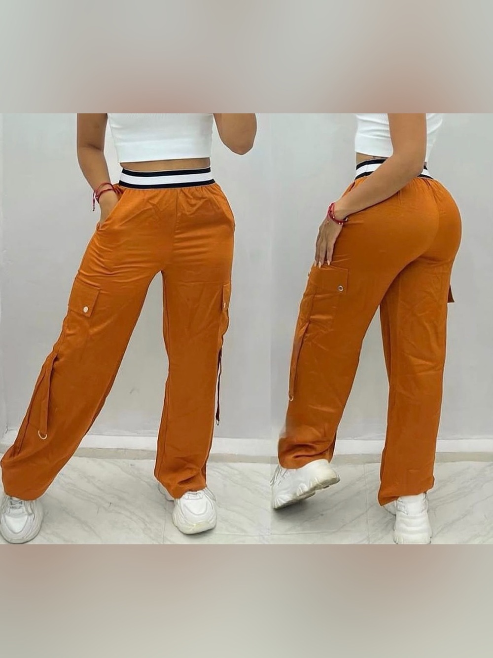 Love Poem Wide-Leg Cargo Pants - Burnt Orange
